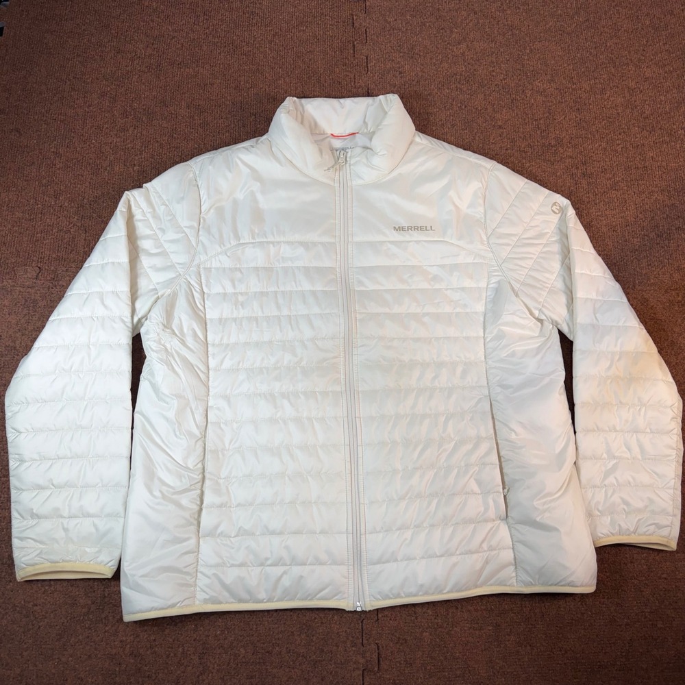 A+ comfy Merrell Womens Puffer Jacket Cream White Quilted Full Zip JWF24793 XXL